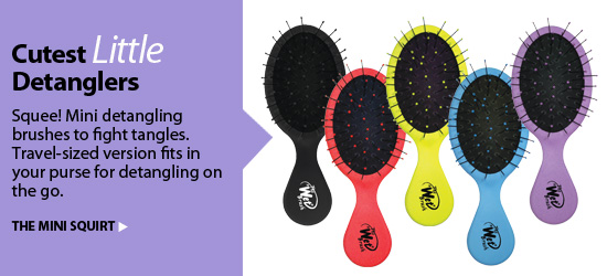 Squee! Mini detangling brushes to fight tangles. Travel-sized version fits in your purse for detangling on the go. 